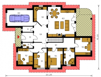 Spiegelverkehrter Entwurf | Grundriss des Erdgeschosses - BUNGALOW 100